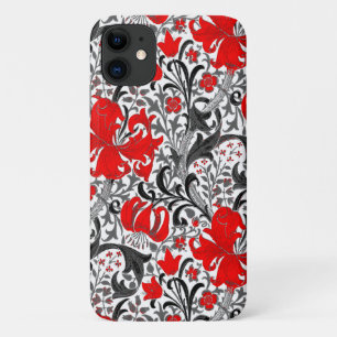 William Morris Iris en Lily, Black, White en Red iPhone 11 Hoesje