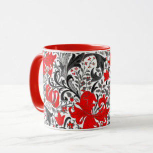 William Morris Iris en Lily, Black, White en Red Mok