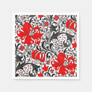 William Morris Iris en Lily, Black, White en Red Servet