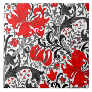 William Morris Iris en Lily, Black, White en Red Tegeltje