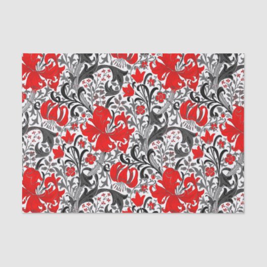 William Morris Iris en Lily, Black, White en Red Tissuepapier (Voorkant)