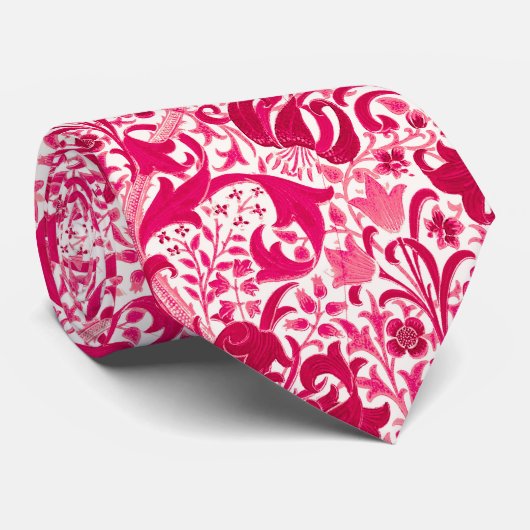 William Morris Iris en Lily, Fuchsia Pink Stropdas (Opgerold)