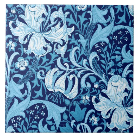 William Morris Iris en Lily, Indigo Blue Tegeltje (Voorkant)