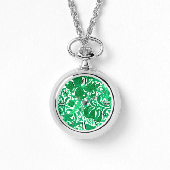 William Morris Iris en Lily, Jade Green Horloge (Voorkant)