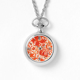 William Morris Iris en Lily, Mandarin Oranje Horloge
