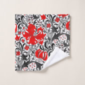 William Morris Iris et Lily, noir, blanc et rouge (Gant de toilette)