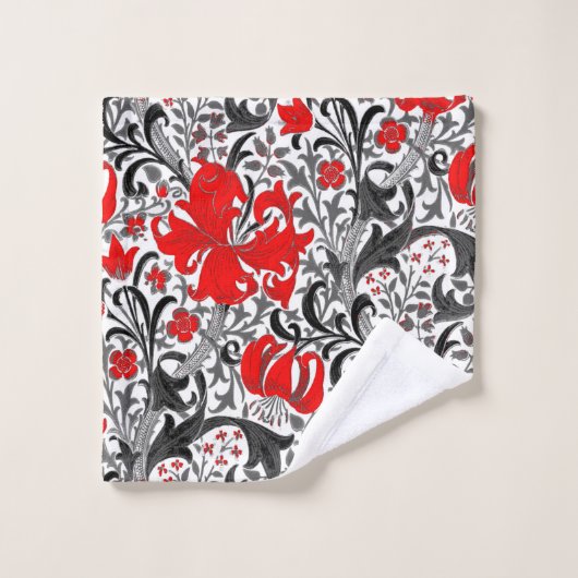 William Morris Iris et Lily, noir, blanc et rouge (Gant de toilette)
