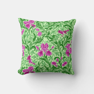 William Morris Irise, Green, Magenta en Orchid Kussen