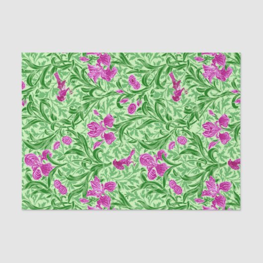 William Morris Irise, Green, Magenta en Orchid Tissuepapier (Voorkant)