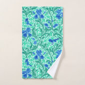 William Morris Irises, Cobalt Blue, Aqua en Blauwg Bad Handdoek (Handdoek)