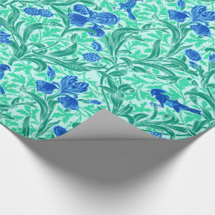 William Morris Irises, Cobalt Blue, Aqua en Blauwg Cadeaupapier