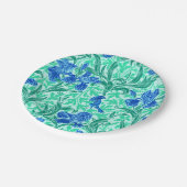 William Morris Irises, Cobalt Blue, Aqua en Blauwg Papieren Bordje (Gekanteld)