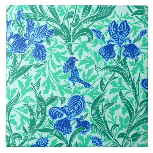 William Morris Irises, Cobalt Blue, Aqua en Blauwg Tegeltje (Voorkant)