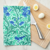 William Morris Irises, Cobalt Blue, Aqua en Blauwg Theedoek (Quarter Fold)