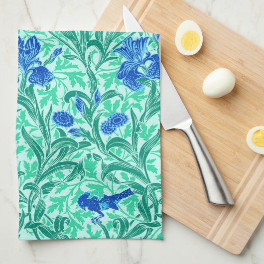 William Morris Irises, Cobalt Blue, Aqua en Blauwg Theedoek (Quarter Fold)