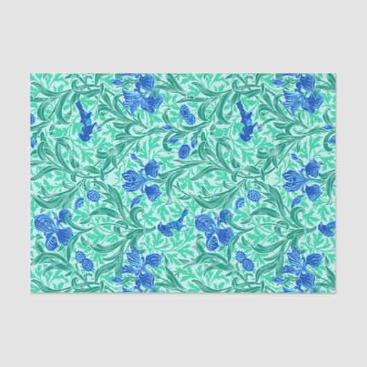 William Morris Irises, Cobalt Blue, Aqua en Blauwg Tissuepapier (Voorkant)