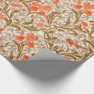 William Morris Irises, Coral Oranje, Brown & Beige Cadeaupapier
