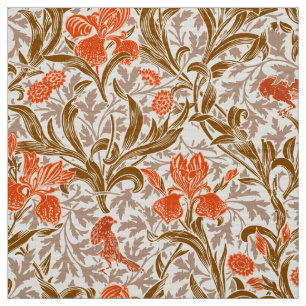 William Morris Irises, Coral Oranje, Brown & Beige Stof