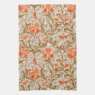 William Morris Irises, Coral Oranje, Brown & Beige Theedoek