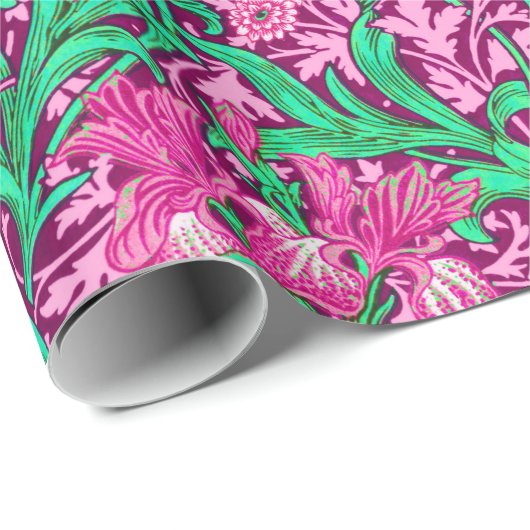 William Morris Irises, Fuchsia Pink en Wine Cadeaupapier (Rol Hoek)
