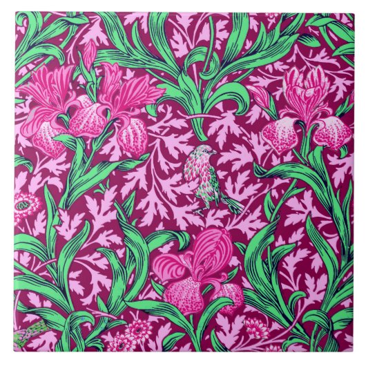 William Morris Irises, Fuchsia Pink en Wine Tegeltje (Voorkant)