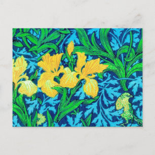 William Morris Irises, Geel en Kobalt Blue Briefkaart