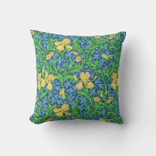 William Morris Irises, Geel en Kobalt Blue Buitenkussen