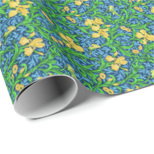 William Morris Irises, geel en kobalt Blue Cadeaupapier
