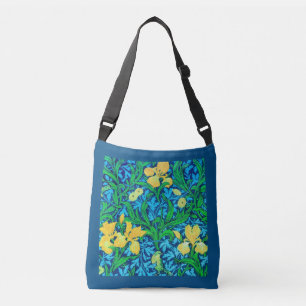 William Morris Irises, Geel en Kobalt Blue Crossbody Tas