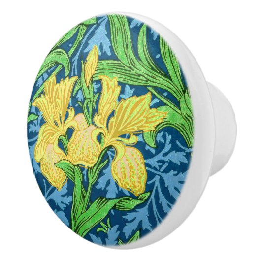 William Morris Irises, Geel en Kobalt Blue Keramische Knop (Rechts)