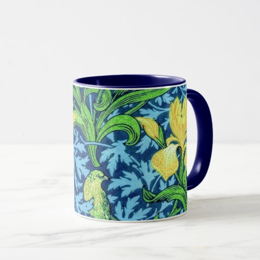 William Morris Irises, Geel en Kobalt Blue Mok (Voorkant rechts)