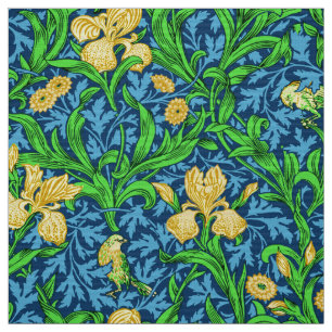 William Morris Irises, Geel en Kobalt Blue Stof