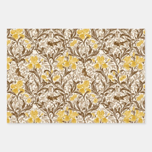 William Morris Irises, Gold, Grey, Rust   Inpakpapier Vel (Voorkant)