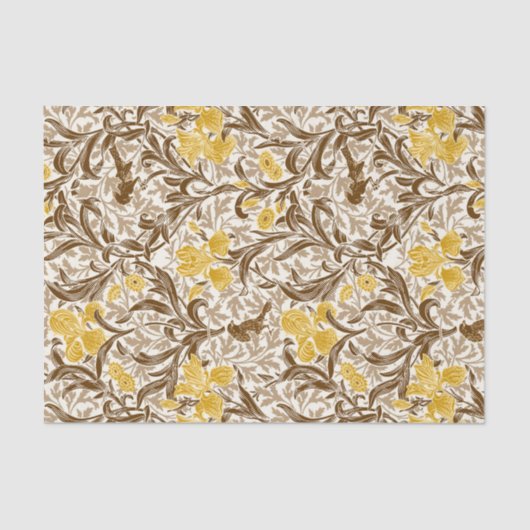 William Morris Irises, Mustard Gold, Brown & Beige Tissuepapier (Voorkant)