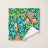 William Morris Irises, Oranje en Turquoise Bad Handdoek (Wasdoekje)
