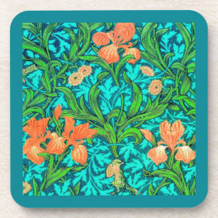 William Morris Irises, Oranje en Turquoise Bier Onderzetter