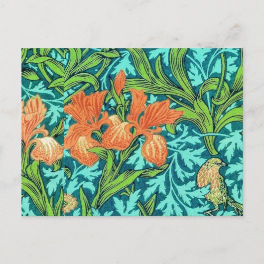 William Morris Irises, Oranje en Turquoise Briefkaart (Voorkant)