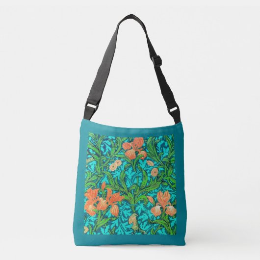 William Morris Irises, Oranje en Turquoise Crossbody Tas (Voorkant)