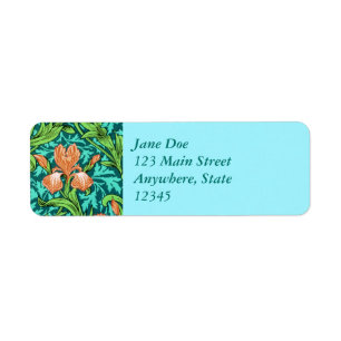 William Morris Irises, Oranje en Turquoise Etiket