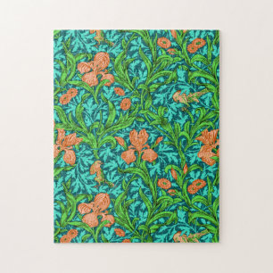William Morris Irises, Oranje en Turquoise Legpuzzel