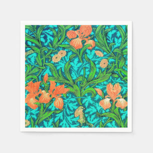 William Morris Irises, Oranje en Turquoise Servetten
