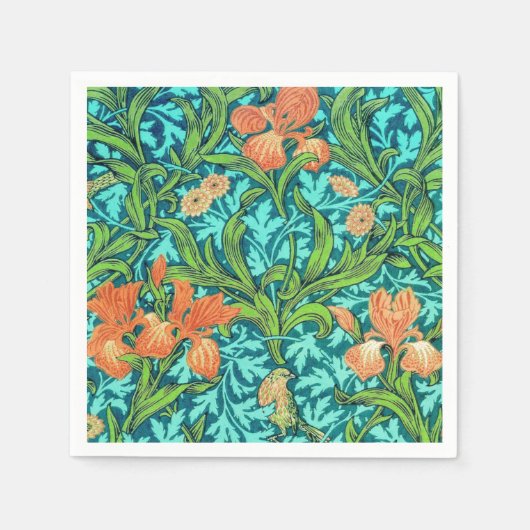 William Morris Irises, Oranje en Turquoise Servetten (Voorkant)