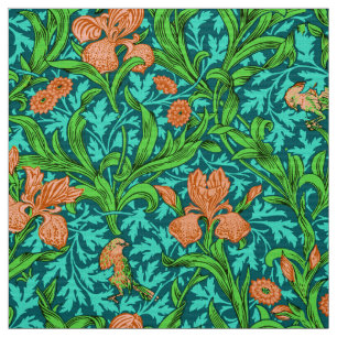 William Morris Irises, Oranje en Turquoise Stof