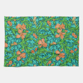 William Morris Irises, Oranje en Turquoise Theedoek (Horizontaal)