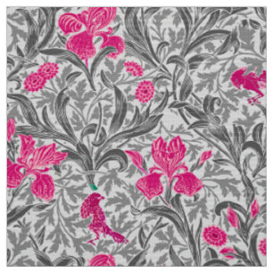 William Morris Irises, Pink en Silver Grey/Gray Stof