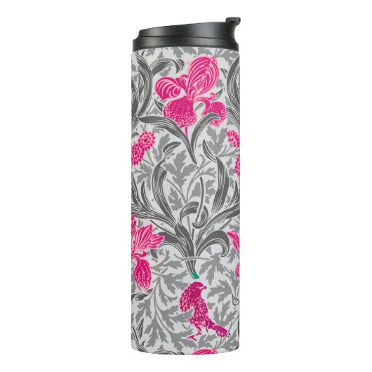 William Morris Irises, Pink en Silver Grey/Gray Thermosbeker (Gedraaid links)