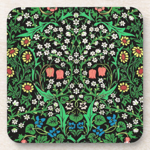 William Morris Jacobean Floral, Black Background Bier Onderzetter
