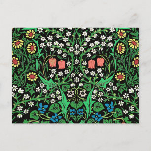 William Morris Jacobean Floral, Black Background Briefkaart