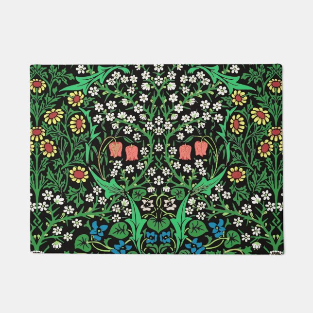William Morris Jacobean Floral, Black Background Deurmat (Voorkant)