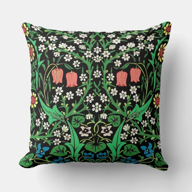 William Morris Jacobean Floral, Black Background Kussen (Voorkant)